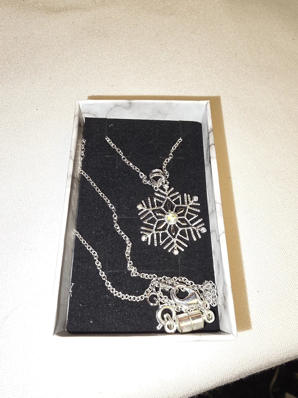 Silver Snowflake Pendant Necklace with Yellow Crystal Accent - Women's Jewelry